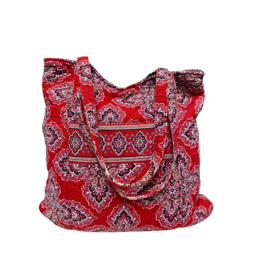 Vera Bradley Frank Scarlet Quilted Tote Red Pink Paisley Pattern Shoulder Bag